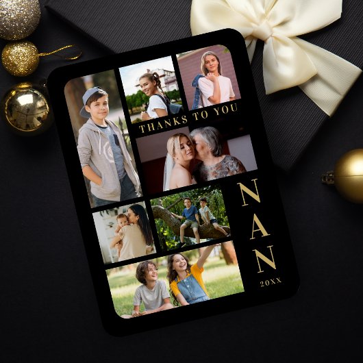 Black & Gold Classic 7 Multi Photos Collage Family Magnet