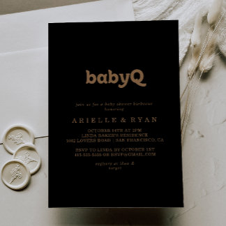 Black Gold Classic BabyQ Baby Shower Barbecue Einladung
