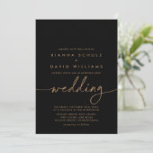 Black Gold Classic Front & Back Wedding Einladung (Stehend Vorderseite)
