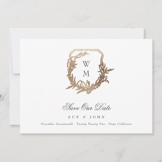 Black Gold Classic Monogram Wappen Wedding Save The Date (Vorderseite)