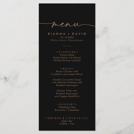 Black Gold Classic Wedding Dinner Menükarte (Vorderseite)