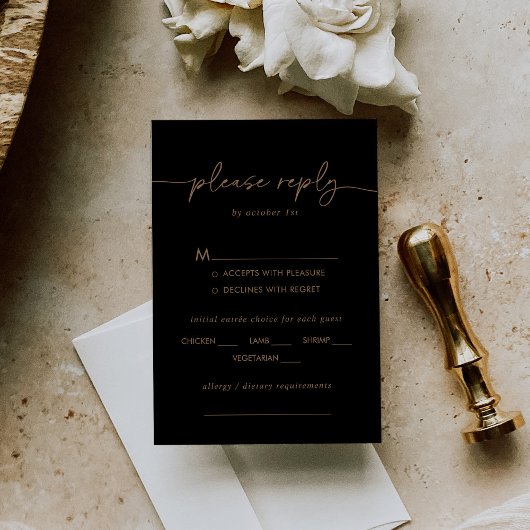 Black Gold Classic Wedding Menü UAWG RSVP Karte
