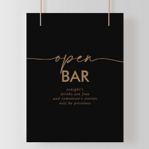 Black Gold Classic Wedding Open Bar Sign Poster
