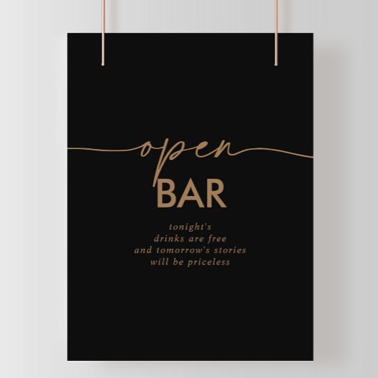 Black Gold Classic Wedding Open Bar Sign Poster