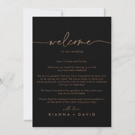 Black Gold Classic Wedding Welcome Letter (Vorderseite)