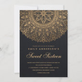 BLACK GOLD CLASSY VERZIERT MANDALA SWEET 16 GEBURT EINLADUNG (Vorderseite)