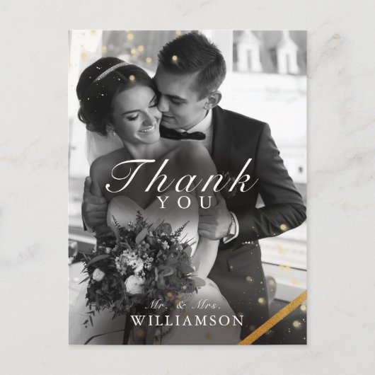 Black Gold Classy Wedding Foto Danke Postcard Postkarte (Vorderseite)