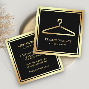Black Gold Clothes Hanger Fashion Stylist Quadratische Visitenkarte