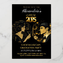 Black Gold Cocktail & Caps Graduation Party 2025