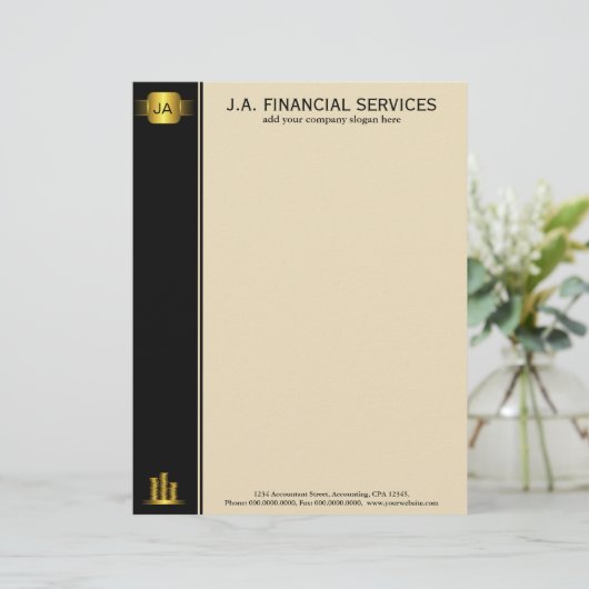 Black Gold Coins Custom Accounting Letterhead Briefkopf (Stehend Vorderseite)