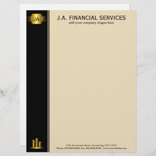 Black Gold Coins Custom Accounting Letterhead Briefkopf (Vorne/Hinten)