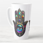 Black Gold Colorful Hamsa w/ Sapphire Third Eye  Milchtasse (Linke Ecke)