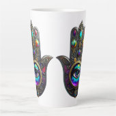 Black Gold Colorful Hamsa w/ Sapphire Third Eye  Milchtasse (Vorderseite)