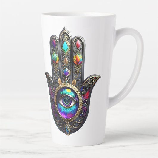 Black Gold Colorful Hamsa w/ Sapphire Third Eye  Milchtasse (Rechts)