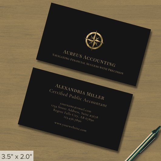 Black Gold Compass Business Cards für Buchhalter Visitenkarte