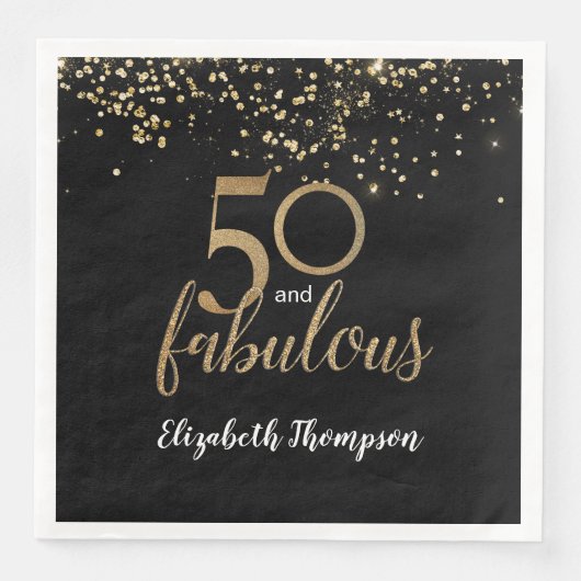 Black Gold Confetti 50 und fabelhafte 50. Geburtst Serviette (Vorderseite)