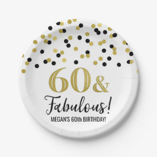 Black Gold Confetti 60 und fabulous Geburtstag Pappteller