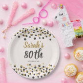 Black Gold Confetti 80. Geburtstag Pappteller (Party)