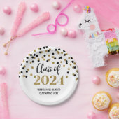 Black Gold Confetti Abschluss 2024 Pappteller (Party)