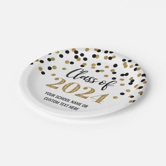 Black Gold Confetti Abschluss 2024 Pappteller (Schrägansicht)