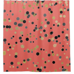 Black Gold Confetti Big Dots Coral Pastel Urban Duschvorhang