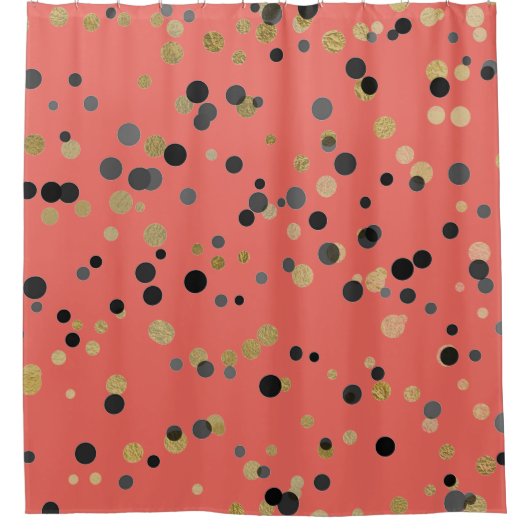 Black Gold Confetti Big Dots Coral Pastel Urban Duschvorhang (Vorderseite)