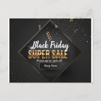 Black & Gold Confetti Black Friday Super Sale Postkarte