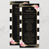 Black Gold Confetti Blush Pink Floral Wedding Programm (Vorne/Hinten)