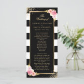 Black Gold Confetti Blush Pink Floral Wedding Programm (Stehend Vorderseite)