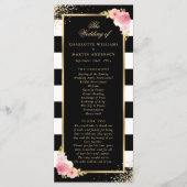 Black Gold Confetti Blush Pink Floral Wedding Programm (Vorderseite)