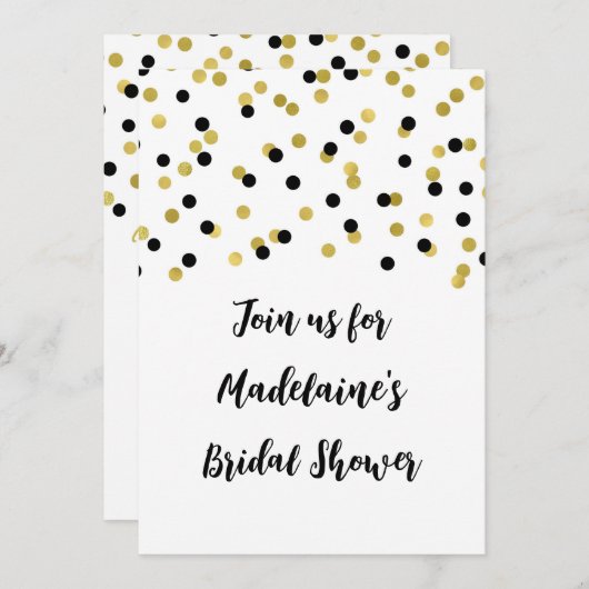 Black Gold Confetti Bridal Dusche Einladung (Vorne/Hinten)