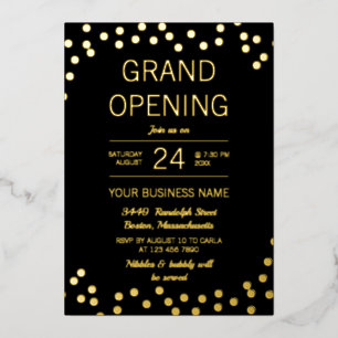 Black & Gold Confetti Business Grand Opening Folieneinladung