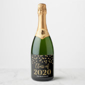 Black Gold Confetti Class 2020 Abschluss Schaumweinetikett (Vorderseite)