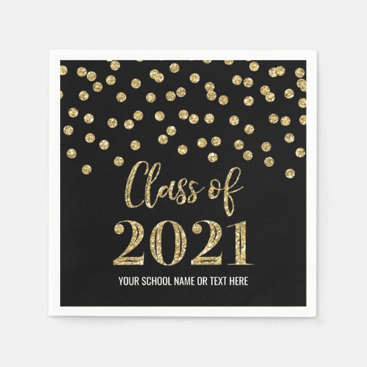 Black Gold Confetti Class 2021 Abschluss Serviette (Vorderseite)