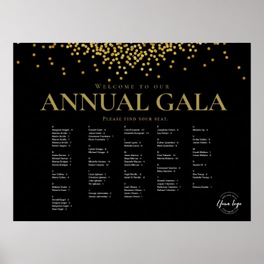 Black Gold Confetti Company Veranstaltungsdiagramm Poster (Vorne)
