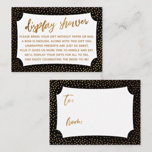 Black & Gold Confetti Display Brautparty Card Begleitkarte (Vorne/Hinten)