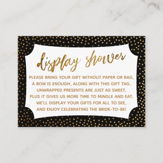 Black & Gold Confetti Display Brautparty Card Begleitkarte (Vorderseite)