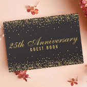 Black Gold Confetti Elegant zum 25-jährigen Jubilä Gästebuch