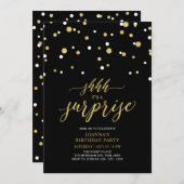 Black & Gold Confetti Erwachsene Geburtstagsparty Einladung (Vorne/Hinten)