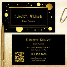 Black Gold Confetti Event Planer Business Card Visitenkarte