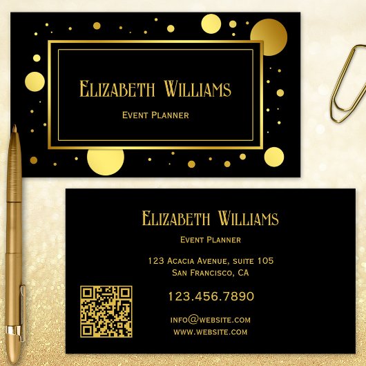 Black Gold Confetti Event Planer Business Card Visitenkarte