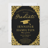 Black Gold Confetti Foto Abschluss Ankündigung (Vorderseite)