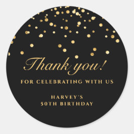 Black & Gold Confetti Geburtstagsticker, vielen Da Runder Aufkleber