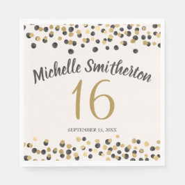 Black Gold Confetti Glitzer 16. Geburtstag Serviette