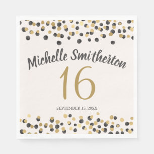 Black Gold Confetti Glitzer 16. Geburtstag Serviette