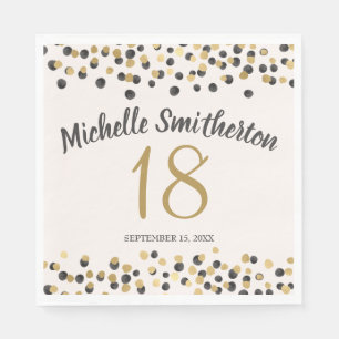 Black Gold Confetti Glitzer 18. Geburtstag Serviette