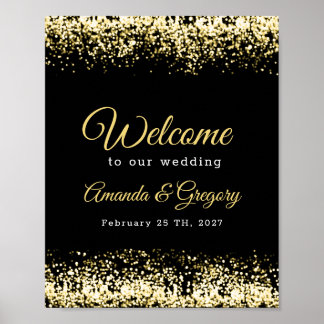 Black Gold Confetti Glitzer Hochzeit Begrüßungszei Poster