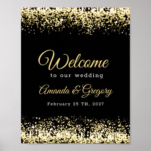 Black Gold Confetti Glitzer Hochzeit Begrüßungszei Poster (Vorne)
