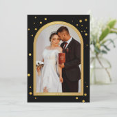 Black Gold Confetti Glitzern Wedding Foto Dankeskarte (Stehend Vorderseite)