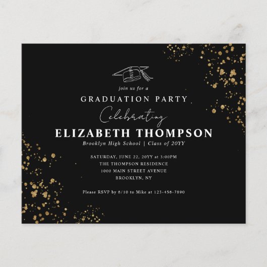 Black Gold Confetti Grad Graduierungspartei (Vorderseite)